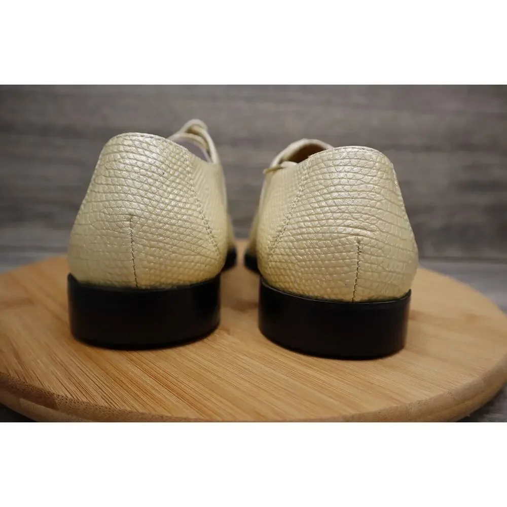 Roberto Chillini Shoes Mens 6 Oxford Slip On Dress Cream Alligator Crocodile NIB